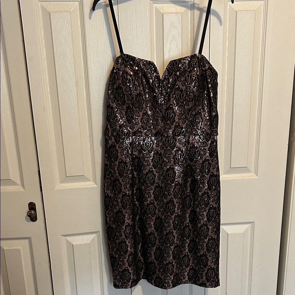 Bisou Bisou Strapless Sequin Black and Rose Gold Dress